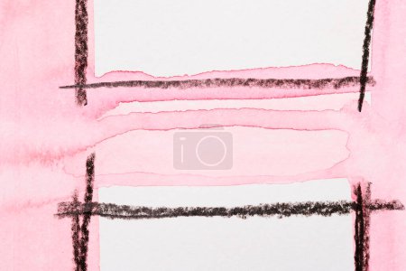 Photo for Multicolor abstract background, watercolor paint blots and stains on white paper, pink ink - Royalty Free Image