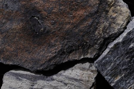 Photo for Gray stone texture, dark abstract background. Natural mineral rock close up details, empty backdrop with copy space for design - Royalty Free Image