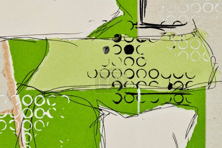 Foto de Fondo abstracto, collage de arte multicolor. Diseño de patrón creativo para la tarjeta de invitación de impresión, postal. Cartel de dibujo, fondo de pantalla de colores. Verde, negro, blanco colores - Imagen libre de derechos