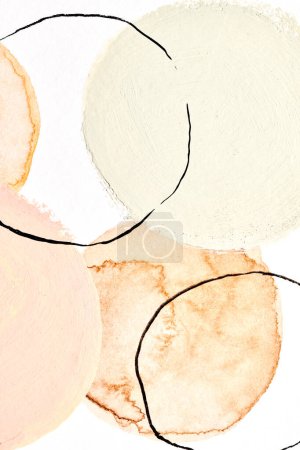 Photo for Multicolor abstract background, watercolor paint lines and circles on white paper, drawing poster - Royalty Free Image