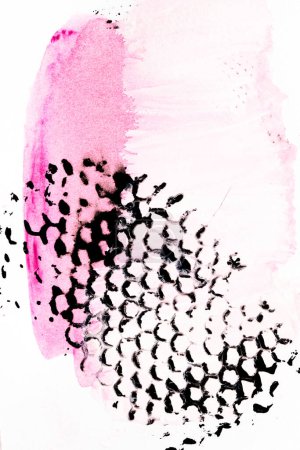 Foto de Fondo abstracto multicolor, manchas y manchas de pintura acuarela sobre papel blanco, tinta rosa - Imagen libre de derechos