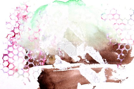 Foto de Fondo abstracto multicolor, patrón de panal de pintura de acuarela en papel blanco, póster de dibujo - Imagen libre de derechos