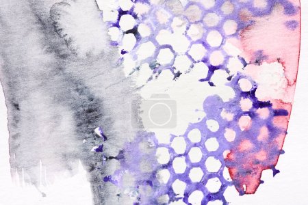 Photo for Multicolor abstract background, watercolor paint blots, lines and dots on white paper, lilac ink, drawing poster - Royalty Free Image