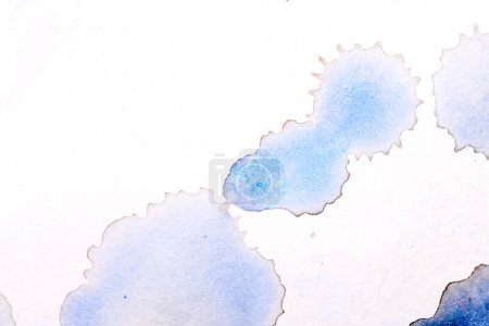 Photo for Abstract background, watercolor paint blots and stains on white paper, blue ink - Royalty Free Image