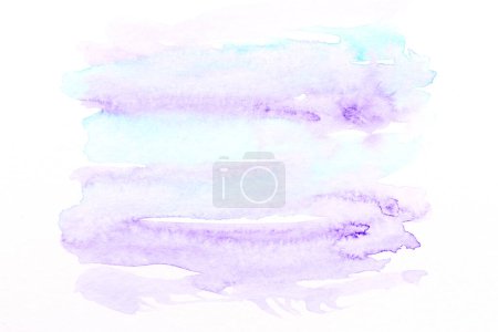 Photo for Abstract liquid art background. Blue purple watercolor translucent blots on white pape - Royalty Free Image