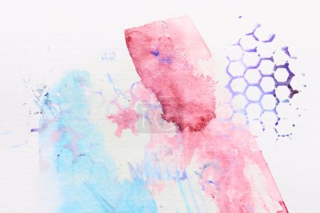 Photo for Multicolor abstract background, watercolor paint honeycomb pattern on white paper, drawing poster - Royalty Free Image