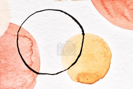 Foto de Fondo abstracto multicolor, líneas de pintura de acuarela y círculos en papel blanco, póster de dibujo - Imagen libre de derechos
