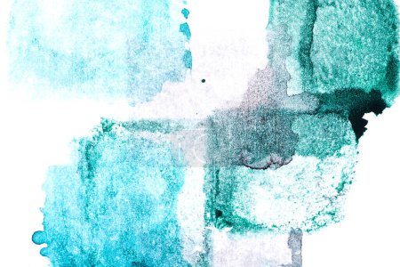 Téléchargez les photos : Contexte abstrait de l'art liquide. Bleu vert gris aquarelle taches translucides sur pape blanc - en image libre de droit