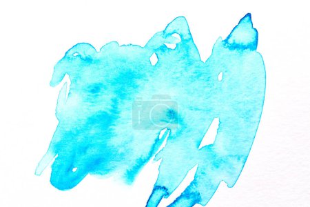 Photo for Abstract liquid art background. Blue watercolor translucent blots on white pape - Royalty Free Image
