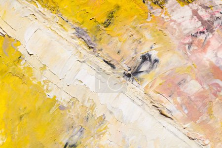 Téléchargez les photos : Lignes jaunes et grises abstraites et taches de peinture, coups de pinceau, fond peint - en image libre de droit