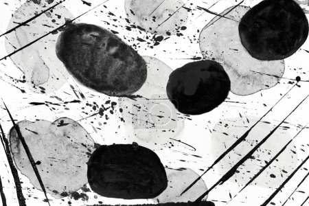 Foto de Fondo abstracto blanco y negro, collage artístico. Líneas gráficas y formas geométricas redondas - Imagen libre de derechos