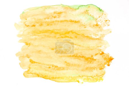 Foto de Fondo abstracto multicolor, manchas de pintura acuarela, líneas y puntos sobre papel blanco, tinta ocre amarillo, póster de dibujo - Imagen libre de derechos
