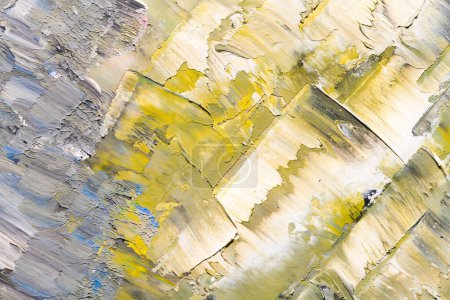 Foto de Líneas amarillas y grises abstractas y manchas de pintura, pinceladas, fondo pintado - Imagen libre de derechos