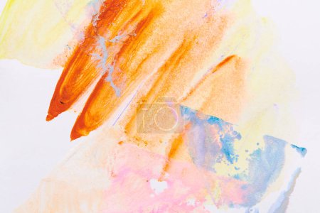 Photo for Multicolor abstract background, watercolor paint blots, lines and brush strokes on white paper, bright contrasting ink, drawing poster - Royalty Free Image
