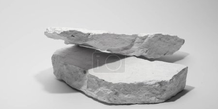 Photo for Flat stone pedestal, white template, banner background. Minimalism concept, empty podium display product, presentation scen - Royalty Free Image