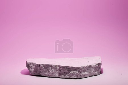 Photo for Flat white stone pedestal, pink rose template, banner background. Minimalism concept, empty podium display product, presentation scen - Royalty Free Image