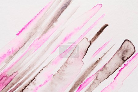 Photo for Abstract liquid art background. Multicolor watercolor translucent blots and brush strokes on white paper, pink brown splashe - Royalty Free Image
