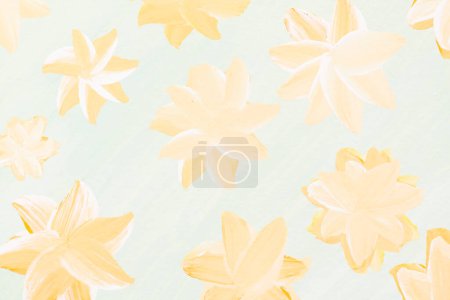 Foto de Flores abstractas amarillas pintadas con pintura sobre papel azul claro - Imagen libre de derechos