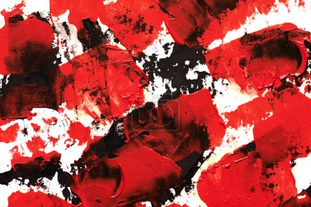 Photo for Red and black abstract background, art collage. Chaotic brush strokes and paint stains on white paper - Royalty Free Image
