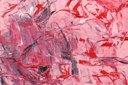Foto de Fondo abstracto rojo y negro, collage artístico. Pinceladas caóticas y manchas de pintura sobre papel blanco - Imagen libre de derechos
