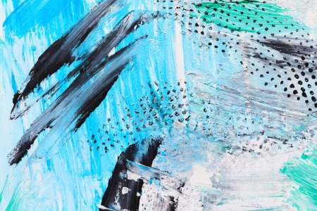 Foto de Fondo abstracto de arte azul. Manchas multicolores, líneas y pinceladas sobre papel - Imagen libre de derechos