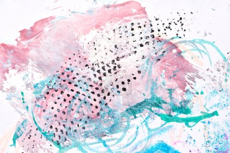 Foto de Fondo abstracto del arte. Manchas multicolores, líneas, puntos y pinceladas sobre papel, patrón de impresión para postal o ropa - Imagen libre de derechos