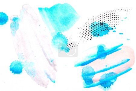 Photo for Abstract art background. Watercolor blots, lines, dots and brush strokes on white paper, print pattern for postcard or clothing - Royalty Free Image