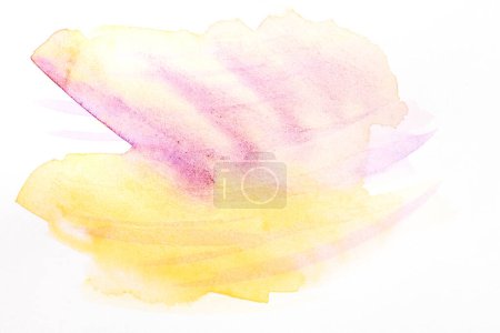 Photo for Abstract yellow background. Watercolor blots, lines, dots and brush strokes on white paper, print pattern for postcard or clothing - Royalty Free Image