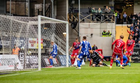 Photo for May 1st, 2023: First goal of the season 2023 for IFK Gothenburg by Sebastian Ohlsson in match against Norrkoping. - Royalty Free Image