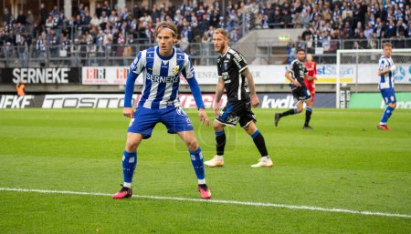 Foto de 07 de octubre 2023: Jugador Lucas Kahed durante el momento en el partido entre IFK Gotemburgo e IK Sirius. Resultado final: 0-1. - Imagen libre de derechos