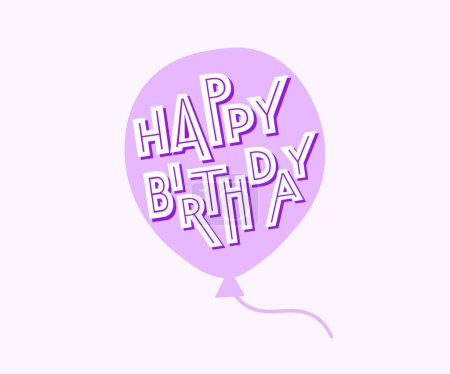Happy Birthday Text in einem lila Ballon, Handgeschriebener Schriftzug, Feier, Einladungskonzept, Vektorillustration, Postkarte, Karte, Umschlag