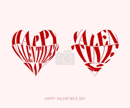Happy Valentine's Day vector lettering. 3d heart shaped lettering greeting card template for Valentine's day. Isolated typography print.