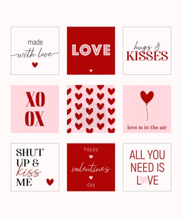 Valentine's day concept theme editable template social media set, red and pink random design with frame on square background, Cute love sale banners or greeting cards