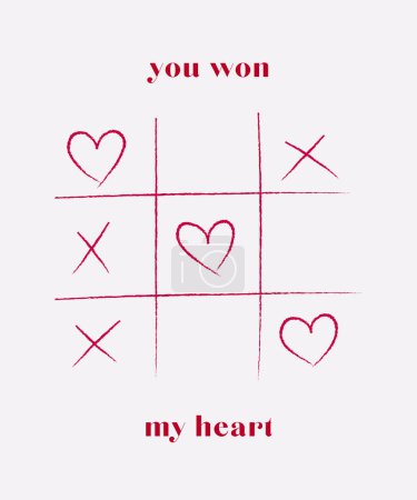 Happy Valentine's Day card, You won my heart typography, hand drawing xox game, Vector illustration