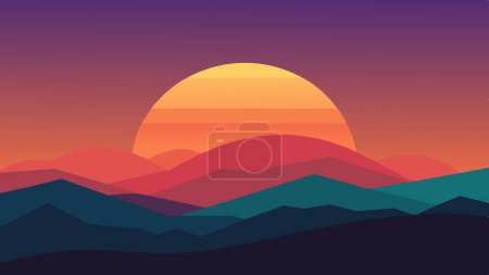Sunset over Rolling Hills Abstract Minimalism in Vector Art