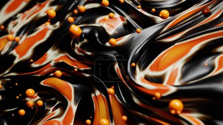 Photo for Abstract background of oil paint splashes canvas. Multi colored wallpaper illustration. Acrylic paint orange and dark mixed art 3d rendering 8k wallpaper. - Royalty Free Image