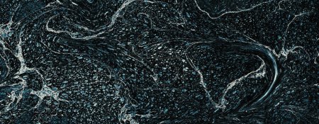 Foto de Textura de piedra de mármol fluido negro con una gran cantidad de detalles azules y blancos utilizados para muchos propósitos tales como baldosas de cerámica de pared y suelo y materiales 3d PBR. - Imagen libre de derechos