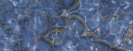 Foto de Textura de piedra de mármol de ónix azul de lujo con muchos detalles dorados utilizados para muchos propósitos, tales como azulejos de pared y suelo de cerámica y materiales PBR 3d. - Imagen libre de derechos
