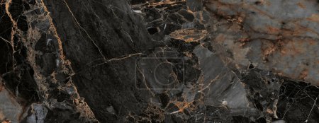 Foto de Textura de piedra de mármol negro de lujo con muchos detalles beige utilizados para muchos propósitos, tales como azulejos de cerámica de pared y suelo y materiales PBR 3d. - Imagen libre de derechos