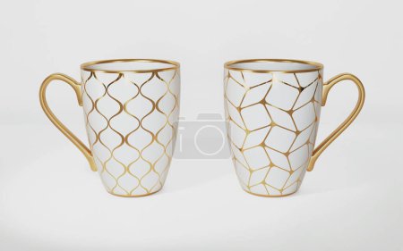 Téléchargez les photos : Tasses décor doré Lux isolées - en image libre de droit