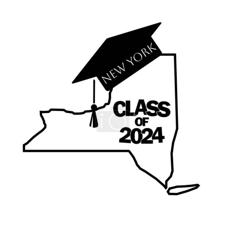 Class of 2024 graduation vector design New York state silhouette.