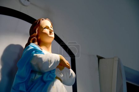 Photo for Closeup of Beautiful Statue of Our lady of grace virgin Mary in the church, Thailand. selective focus. - Royalty Free Image