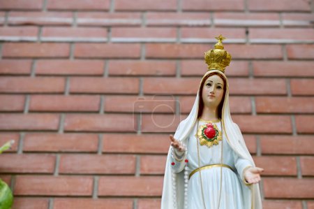 Closeup of Beautiful Statue of Our lady of grace virgin Mary in the church, Thailand. selective focus.