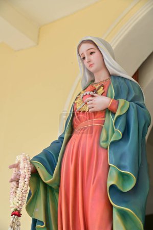 Photo for Closeup of Beautiful Statue of Our lady of grace virgin Mary in the church, Thailand. selective focus. - Royalty Free Image
