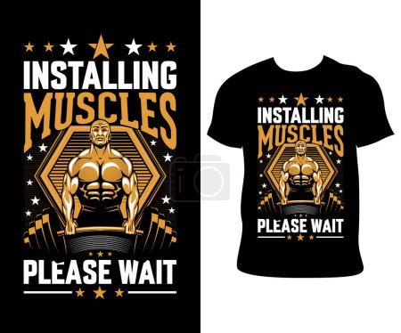 Illustration for Elevate your gym style with our dynamic bodybuilding t-shirt designs! From powerful slogans to striking graphics, our collection is designed to inspire and motivate every workout. - Royalty Free Image