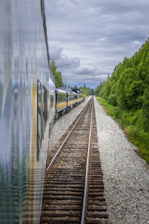 Train on the tracks to Denali National Park, Alaska USA