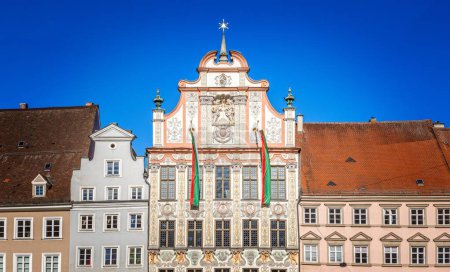 Photo for Panoramic view on an ensemble of old building in Landsberg am Lech, including the city hall - Royalty Free Image