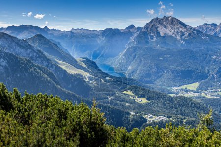 View over the kings lake (Koenigssee) and the Bavarian alps