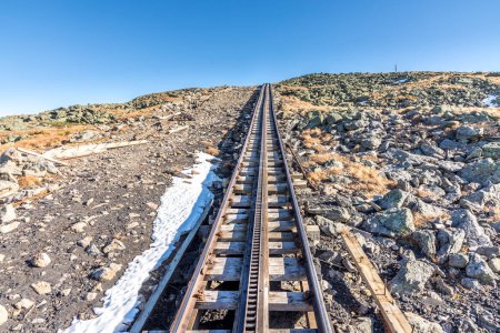 The rail tracks of the Mount Washington Cog Railway