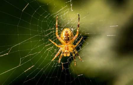 Araña de jardín europea esperando en su telaraña a su presa